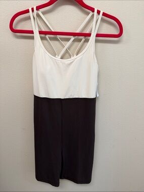Old Navy Two-Tone Strappy Shorts Romper in White and Brown SzS NWT